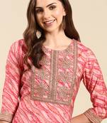women's calf length round neck pink tribal straight kurta