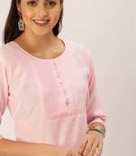 women's calf length round neck pink solid straight kurta
