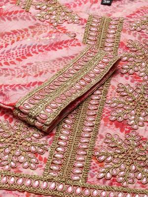 women's calf length round neck pink tribal straight kurta 4