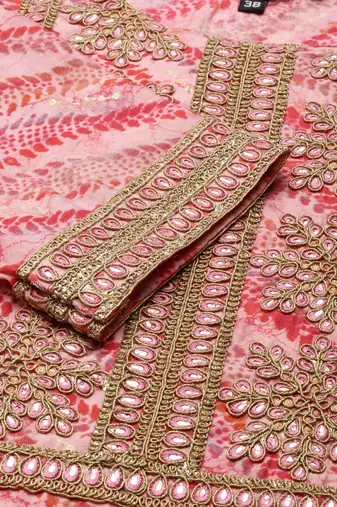 women's calf length round neck pink tribal straight kurta