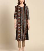 women's calf length round neck black paisley straight kurta