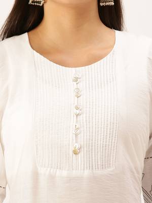 women's calf length round neck white solid straight kurta 5