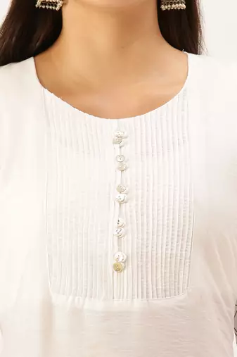 women's calf length round neck white solid straight kurta