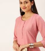 women's calf length round neck pink solid straight kurta