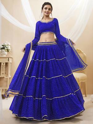  blue laheriya print georgette lehenga set choli with dupatta 1