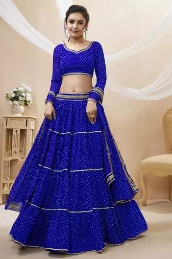  blue laheriya print georgette lehenga set choli with dupatta