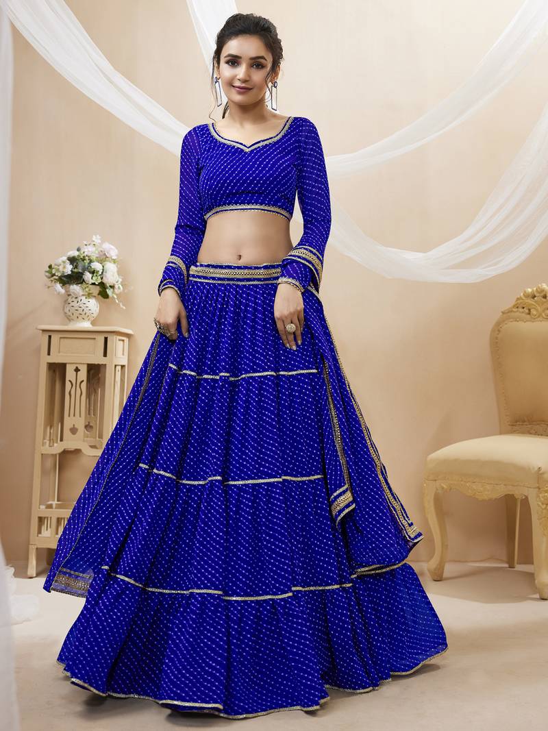 Captivating Blue Laheriya Print Georgette Designer Lehenga Choli