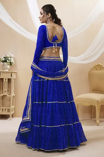  blue laheriya print georgette lehenga set choli with dupatta