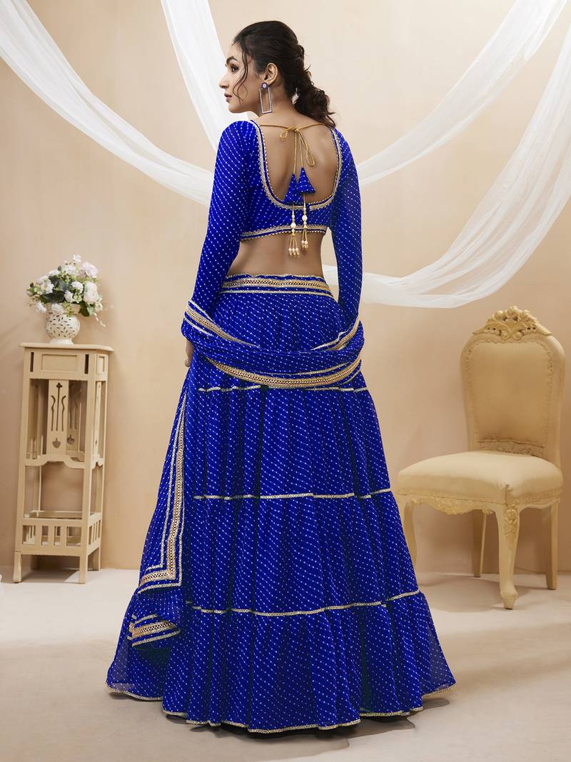 Captivating Blue Laheriya Print Georgette Designer Lehenga Choli