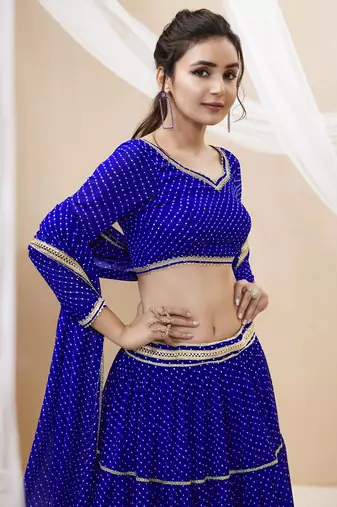  blue laheriya print georgette lehenga set choli with dupatta