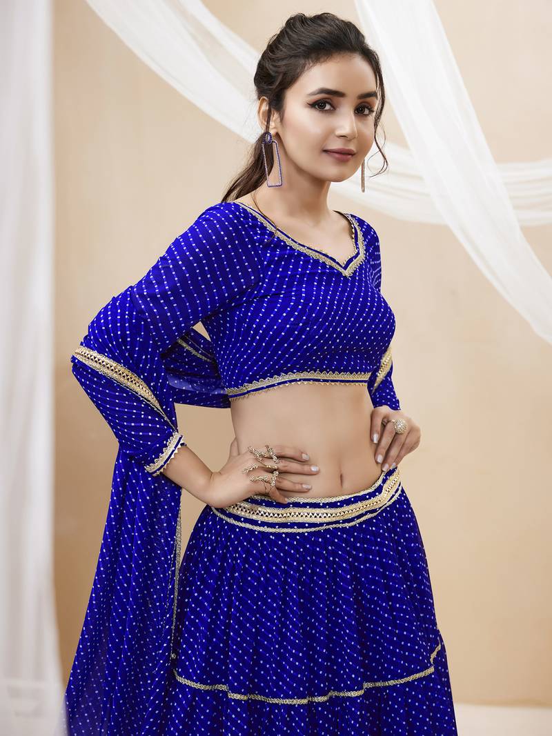 Captivating Blue Laheriya Print Georgette Designer Lehenga Choli