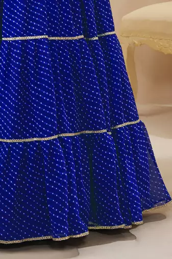  blue laheriya print georgette lehenga set choli with dupatta
