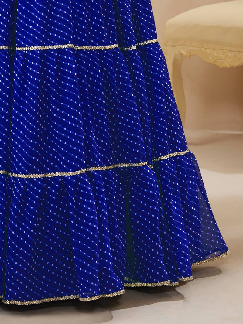 Captivating Blue Laheriya Print Georgette Designer Lehenga Choli