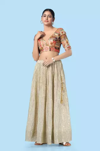 Padded Brocade V Neck Blouse