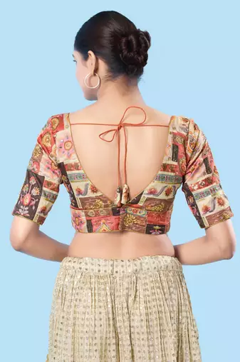 Padded Brocade V Neck Blouse