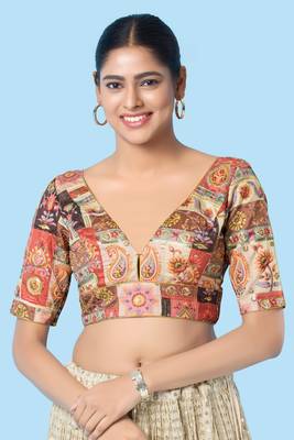 Padded Brocade V Neck Blouse 1