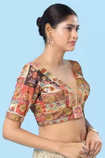 Padded Brocade V Neck Blouse