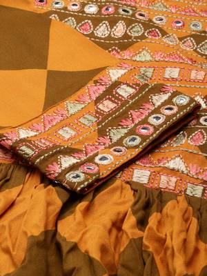 women's calf length scoop neck rust geometric anarkali kurta 4