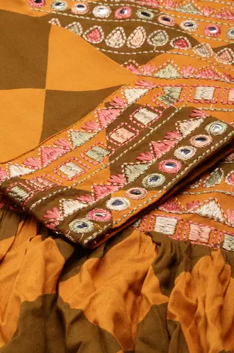 women's calf length scoop neck rust geometric anarkali kurta