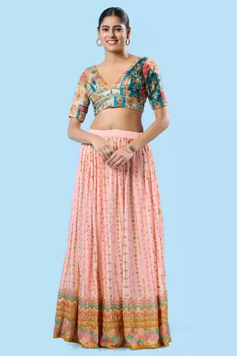 Padded Brocade V Neck Blouse