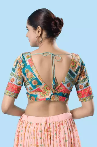 Padded Brocade V Neck Blouse