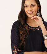 women's calf length round neck navy blue solid straight kurta