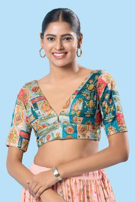 Padded Brocade V Neck Blouse 1