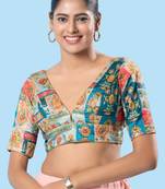 Padded Brocade V Neck Blouse