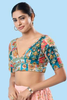 Padded Brocade V Neck Blouse 4