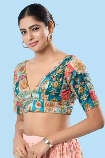 Padded Brocade V Neck Blouse