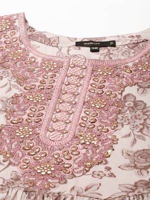 women's calf length scoop neck mauve floral anarkali kurta 3