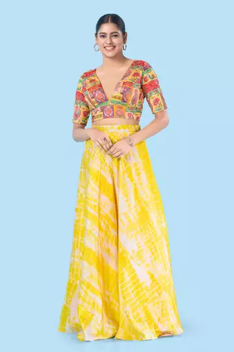 Padded Brocade V Neck Blouse