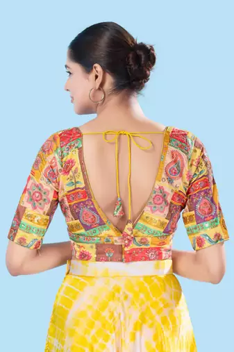 Padded Brocade V Neck Blouse