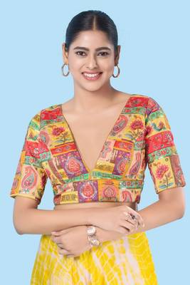 Padded Brocade V Neck Blouse 1