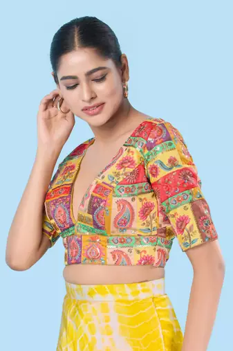 Padded Brocade V Neck Blouse