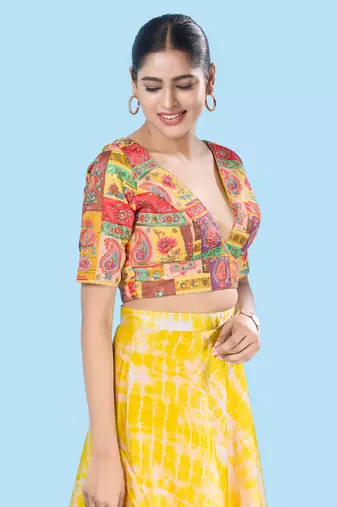 Padded Brocade V Neck Blouse