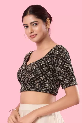 Padded Silk Sweatheart Neck Blouse