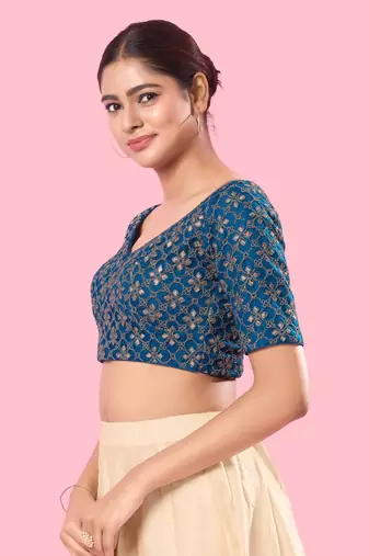 Padded Silk Sweatheart Neck Blouse