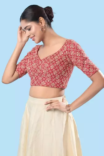 Padded Silk Sweatheart Neck Blouse