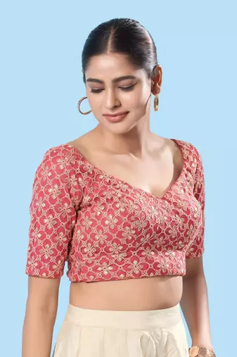 Padded Silk Sweatheart Neck Blouse