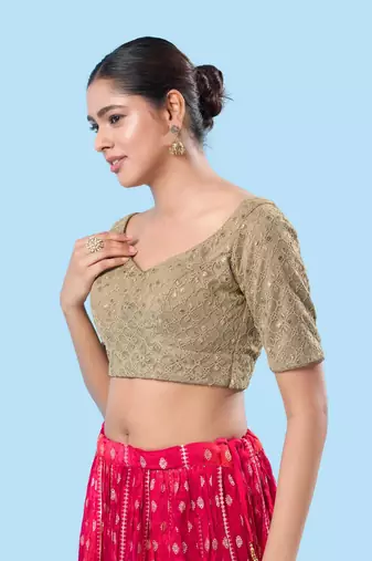 Padded Silk Sweatheart Neck Blouse