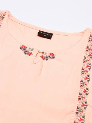 women's calf length keyhole neck peach solid straight kurta 2