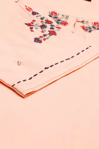 women's calf length keyhole neck peach solid straight kurta