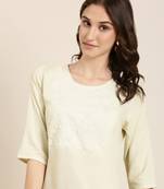 women's calf length round neck cream solid straight kurta