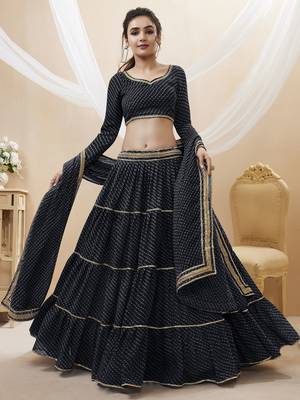 exquisite black laheriya print georgette lehenga set choli with dupatta 1