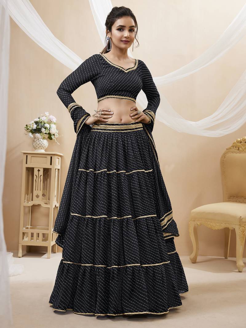 Exquisite Black Laheriya Print Georgette Designer Lehenga Choli