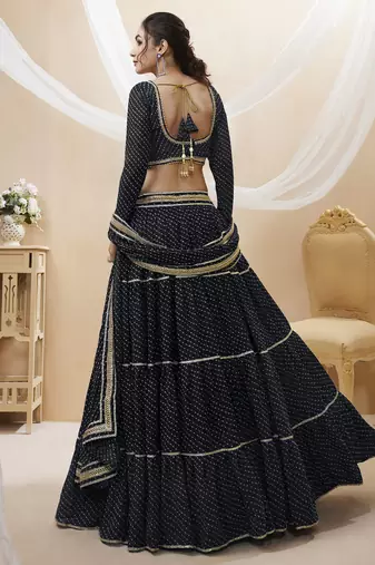 exquisite black laheriya print georgette lehenga set choli with dupatta