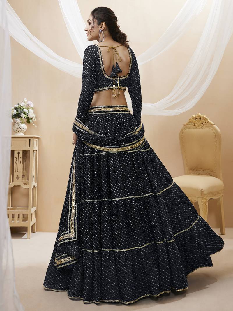 Exquisite Black Laheriya Print Georgette Designer Lehenga Choli
