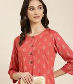 women's knee length round neck coral floral straight kurta