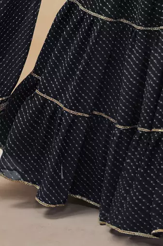 exquisite black laheriya print georgette lehenga set choli with dupatta